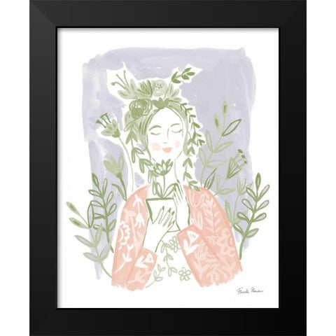 Pastel Plant Lady Black Modern Wood Framed Art Print by Zaman, Farida