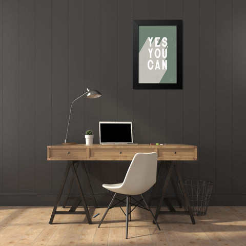 Yes You Can Sage Black Modern Wood Framed Art Print by Thorns, Becky