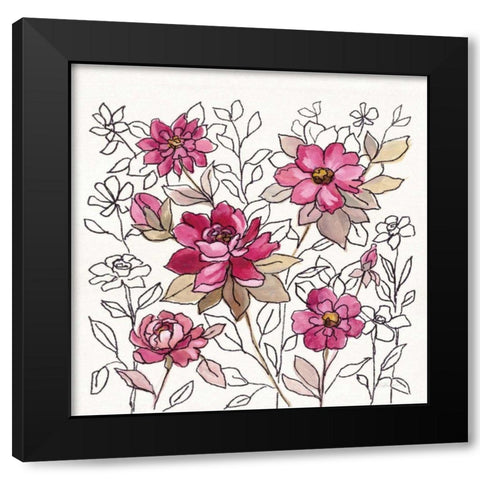 Magenta Flower Lace I Black Modern Wood Framed Art Print with Double Matting by Vassileva, Silvia