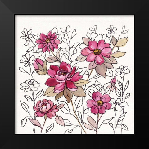 Magenta Flower Lace I Black Modern Wood Framed Art Print by Vassileva, Silvia