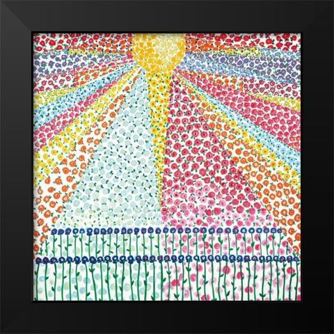 Sunburst of Flowers Black Modern Wood Framed Art Print by Davis, Joan E.