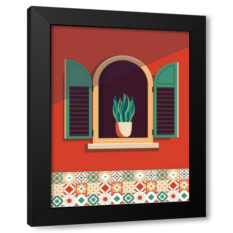 Window Lisboa Black Modern Wood Framed Art Print with Double Matting by Escalante, Omar