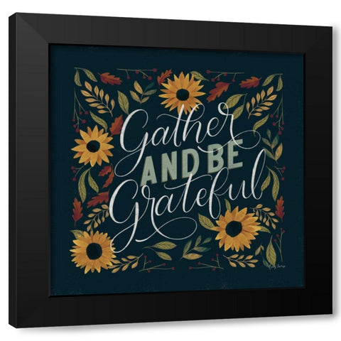 Autumn Sayings I Sunflowers Black Modern Wood Framed Art Print with Double Matting by Thorns, Becky