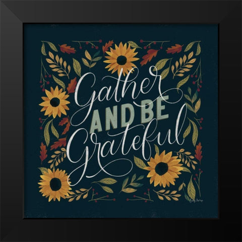 Autumn Sayings I Sunflowers Black Modern Wood Framed Art Print by Thorns, Becky