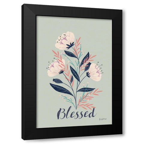 Modern Floral I mint Black Modern Wood Framed Art Print with Double Matting by Thorns, Becky