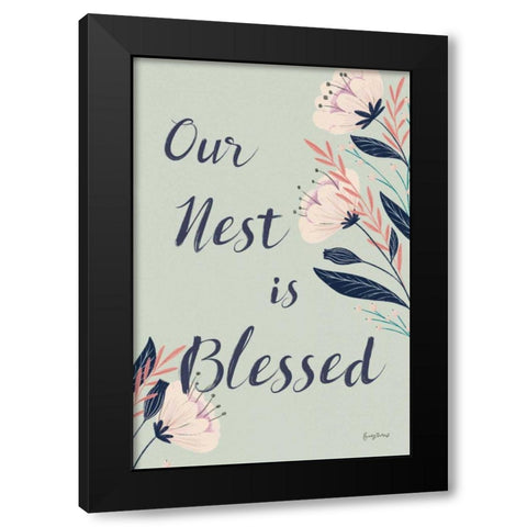 Modern Floral II Mint Black Modern Wood Framed Art Print with Double Matting by Thorns, Becky