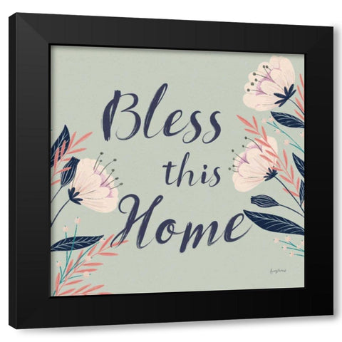 Modern Floral III Square Mint Black Modern Wood Framed Art Print by Thorns, Becky
