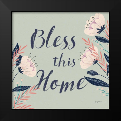 Modern Floral III Square Mint Black Modern Wood Framed Art Print by Thorns, Becky