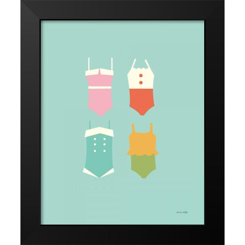 Summer Bathing Suits Blue Black Modern Wood Framed Art Print by Kelle, Ann