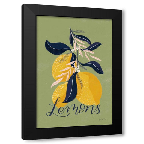 Lemons I Green Black Modern Wood Framed Art Print with Double Matting by Thorns, Becky