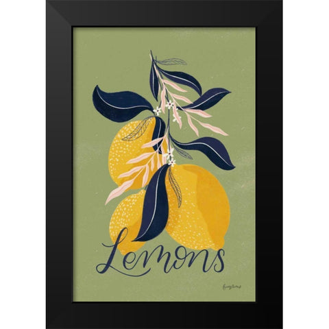 Lemons I Green Black Modern Wood Framed Art Print by Thorns, Becky
