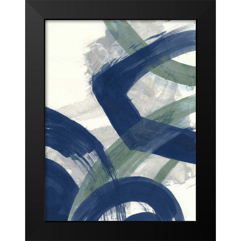 Navy Brushy Abstract I Black Modern Wood Framed Art Print by Nai, Danhui