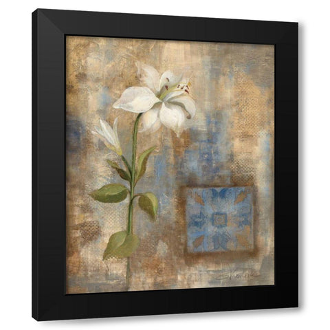 Lily and Tile Black Modern Wood Framed Art Print with Double Matting by Vassileva, Silvia