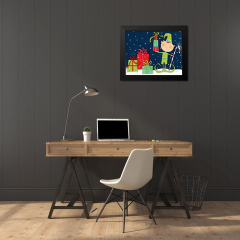 Bright Christmas Candy Cane Elf Blue Black Modern Wood Framed Art Print by Tavoletti, Anne