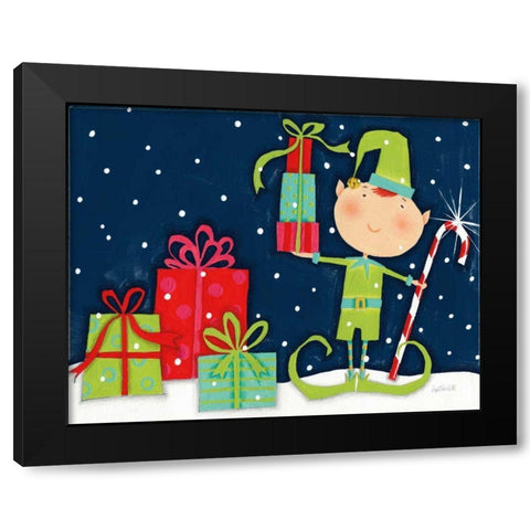 Bright Christmas Candy Cane Elf Blue Black Modern Wood Framed Art Print by Tavoletti, Anne