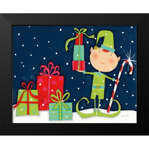 Bright Christmas Candy Cane Elf Blue Black Modern Wood Framed Art Print by Tavoletti, Anne