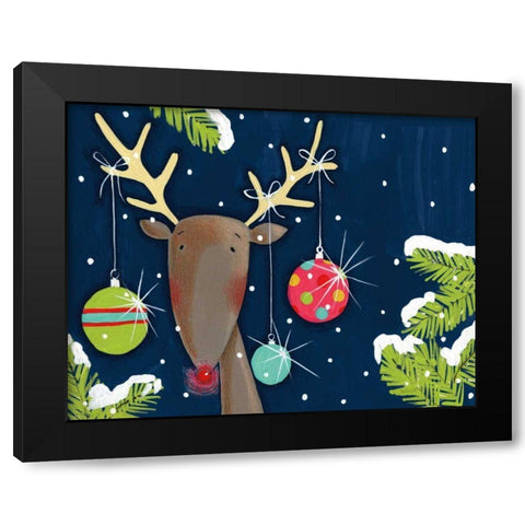 Bright Christmas Deer Blue Black Modern Wood Framed Art Print by Tavoletti, Anne