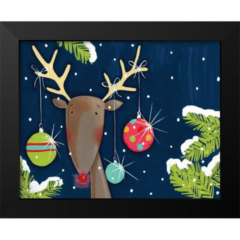 Bright Christmas Deer Blue Black Modern Wood Framed Art Print by Tavoletti, Anne
