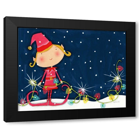 Bright Christmas Lights Elf Blue Black Modern Wood Framed Art Print by Tavoletti, Anne