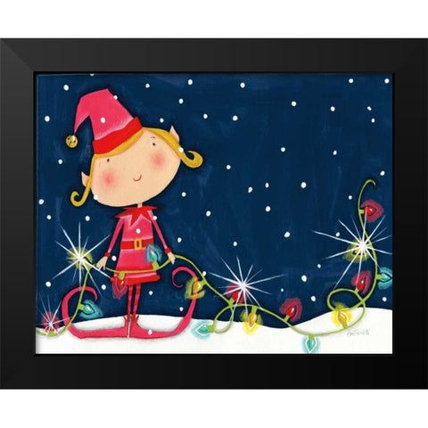 Bright Christmas Lights Elf Blue Black Modern Wood Framed Art Print by Tavoletti, Anne