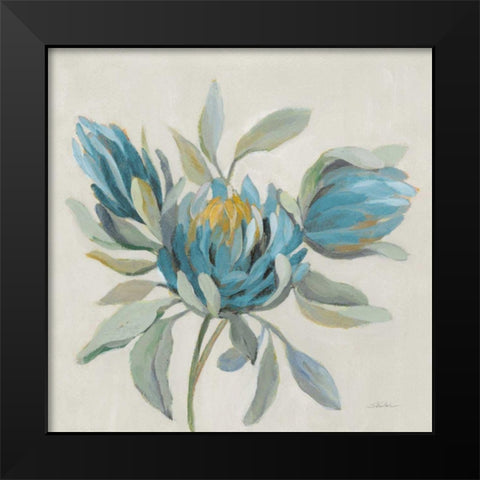 Field Floral I Blue Black Modern Wood Framed Art Print by Vassileva, Silvia