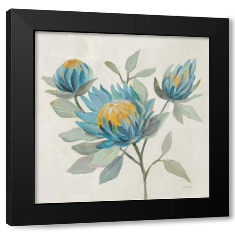 Field Floral II Blue Black Modern Wood Framed Art Print with Double Matting by Vassileva, Silvia