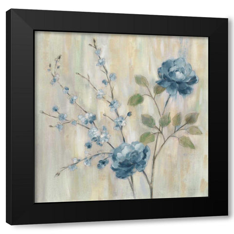Contemporary Chinoiserie Blue Black Modern Wood Framed Art Print with Double Matting by Vassileva, Silvia