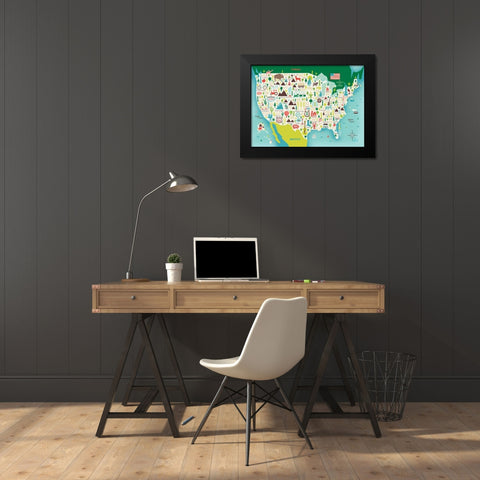 Illustrate USA waves Black Modern Wood Framed Art Print by Mullan, Michael