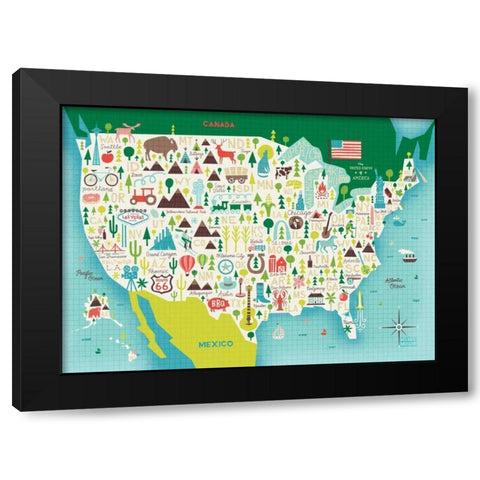 Illustrate USA waves Black Modern Wood Framed Art Print with Double Matting by Mullan, Michael