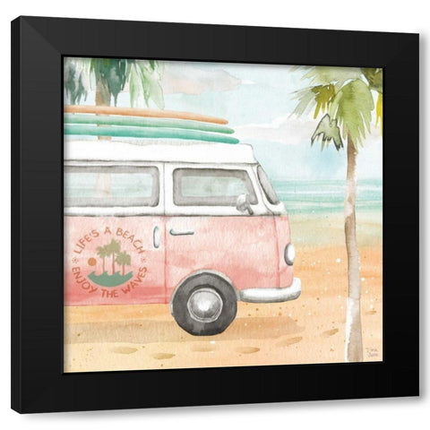 Surfs Up V Black Modern Wood Framed Art Print with Double Matting by June, Dina