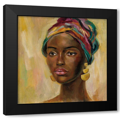 African Face II Black Modern Wood Framed Art Print by Vassileva, Silvia