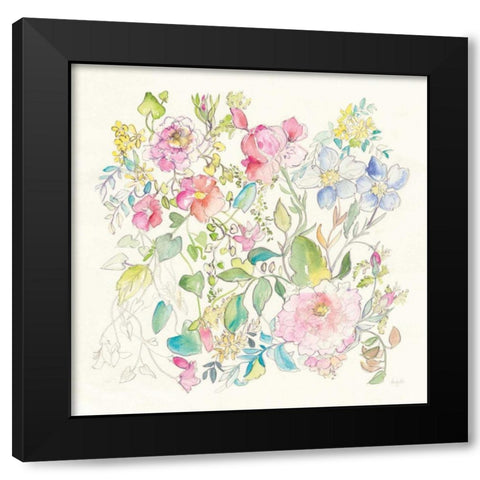 Cottage Blooms Black Modern Wood Framed Art Print with Double Matting by Rice, Kristy