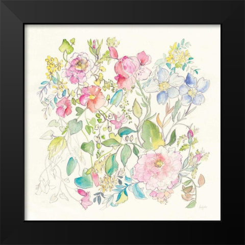 Cottage Blooms Black Modern Wood Framed Art Print by Rice, Kristy