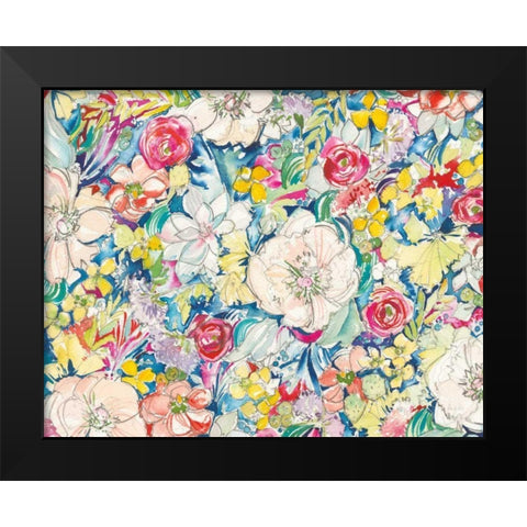 Floral Burst Black Modern Wood Framed Art Print by Rice, Kristy