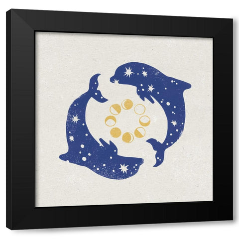 Star Dolphins Black Modern Wood Framed Art Print with Double Matting by Hershey, Moira