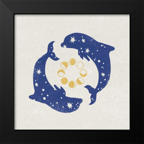 Star Dolphins Black Modern Wood Framed Art Print by Hershey, Moira