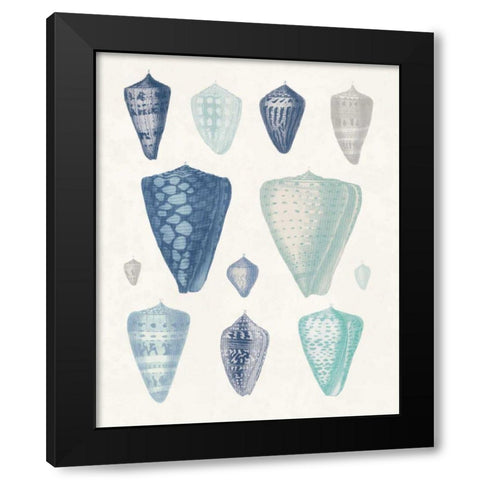 Blue Shell Assortment II Black Modern Wood Framed Art Print by Wild Apple Portfolio