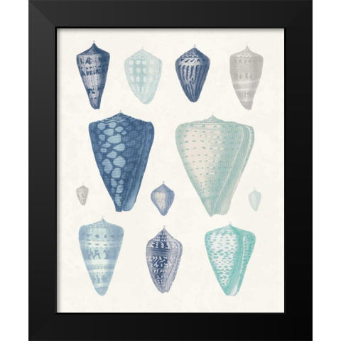 Blue Shell Assortment II Black Modern Wood Framed Art Print by Wild Apple Portfolio