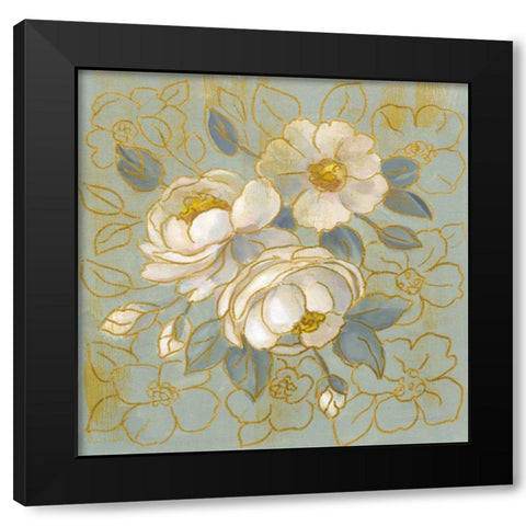 Sage Floral I Black Modern Wood Framed Art Print with Double Matting by Vassileva, Silvia