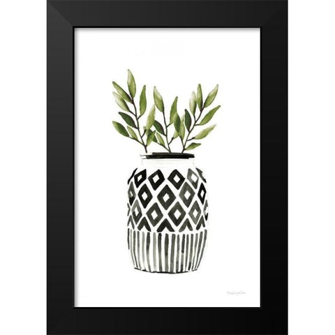 Geometric Vases II Green Black Modern Wood Framed Art Print by Charro, Mercedes Lopez