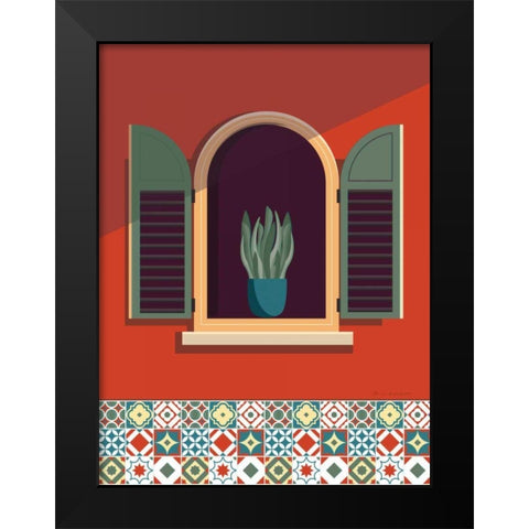 Window Lisboa Sage Black Modern Wood Framed Art Print by Escalante, Omar