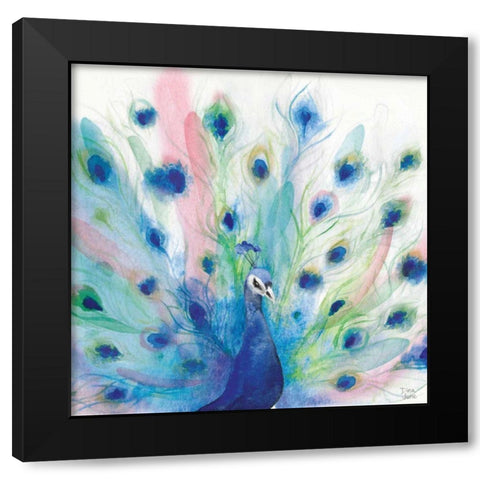 Peacock Glory IV Black Modern Wood Framed Art Print by June, Dina