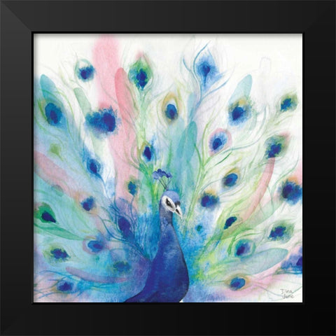 Peacock Glory IV Black Modern Wood Framed Art Print by June, Dina