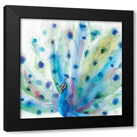 Peacock Glory V Black Modern Wood Framed Art Print with Double Matting by June, Dina