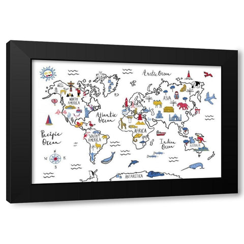 World Map Black Modern Wood Framed Art Print with Double Matting by Zaman, Farida