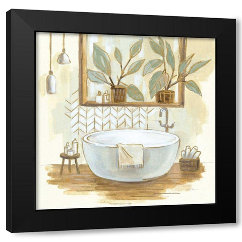 Sage Bathroom I Black Modern Wood Framed Art Print by Vassileva, Silvia