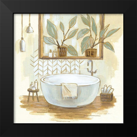 Sage Bathroom I Black Modern Wood Framed Art Print by Vassileva, Silvia