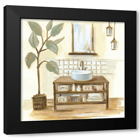 Sage Bathroom II Black Modern Wood Framed Art Print with Double Matting by Vassileva, Silvia