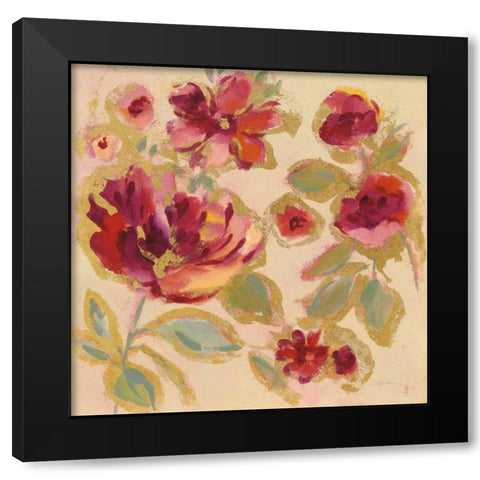 Gilded Loose Floral I Black Modern Wood Framed Art Print with Double Matting by Vassileva, Silvia