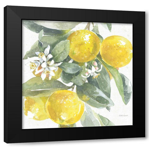 Citrus Charm Lemons I Black Modern Wood Framed Art Print with Double Matting by Grove, Beth